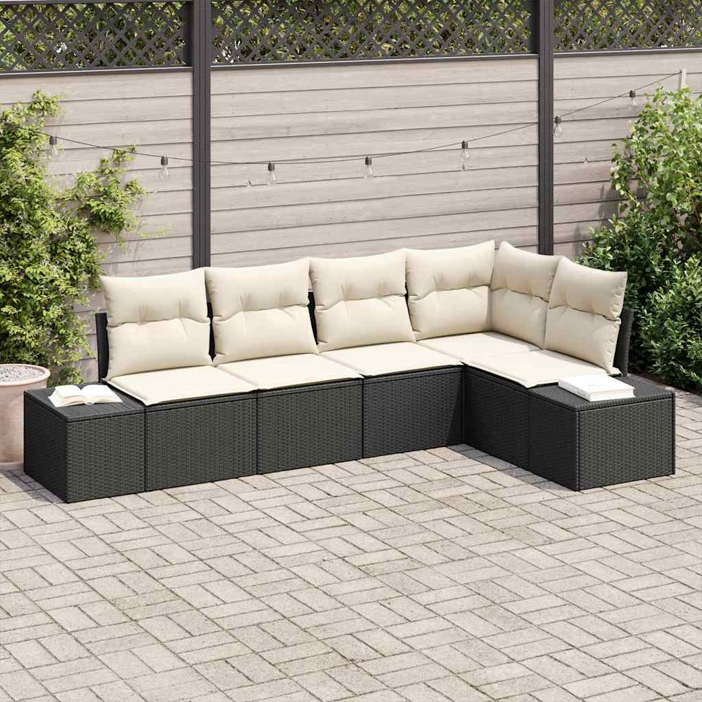 vidaXL Conjunto de Sofá de Jardim 5 pcs Preto vime PE